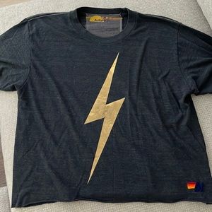 Womens Medium Dark Grey/Gold Lightning Bolt Tee Aviator Nation